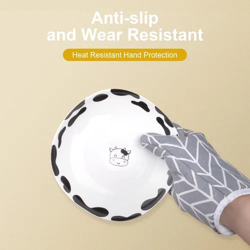 Miniatura 7 de AUAUY Guantes de horno y soportes para ollas Juego de 6 piezas, guantes de cocina resistentes a 392°F y almohadillas térmicas, guantes para hornear