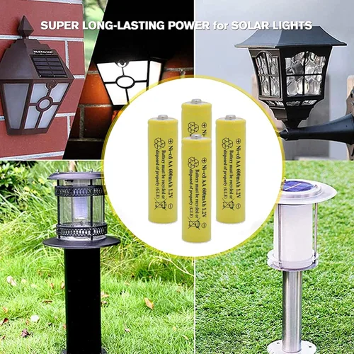 Miniatura 4 de AA - Batería recargable NICD de 600 mAh 1.2 V para luces solares al aire libre, luces de jardín, controles remotos, ratones amarillos (12 piezas)