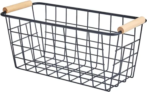 Miniatura 7 de Cestas colgantes de metal negro con asa, organizador de almacenamiento de pared de alambre con ganchos, cestas adhesivas para cocina, baño