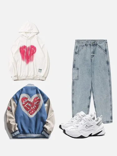Miniatura 4 de Aelfric Eden Chaqueta universitaria con estampado de amor y letras para hombre, chaqueta de béisbol con gráficos vintage, unisex, ropa de calle