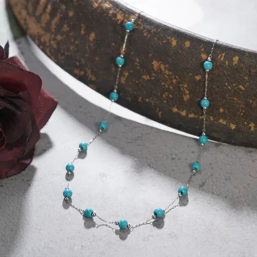 Miniatura 4 de Suyi Collar turquesa con cuentas de plata gargantilla Collares Boho Western Jewelry