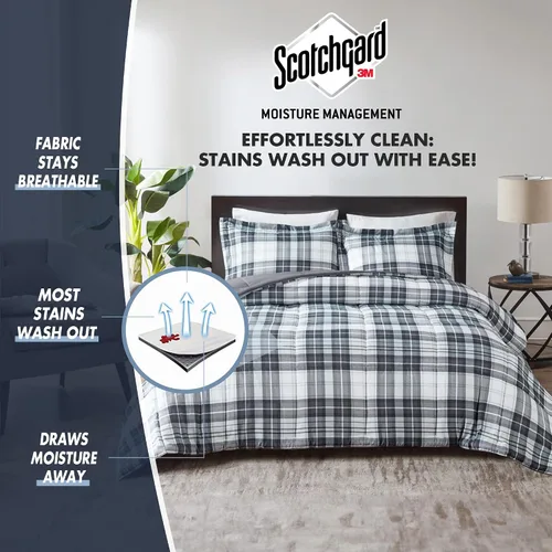 Miniatura 5 de Madison Park Essentials - Juego de ropa de cama con edredón a cuadros Parkston y funda a juego, cubierta antimanchas Scotchguard 3M, hipoalergénico