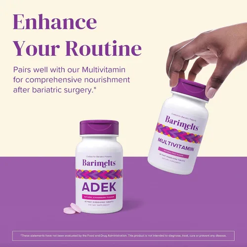 Miniatura 7 de Barimelts ADEK - 60 tabletas de disolución rápida (suministro de 2 meses), vitaminas bariátricas sin azúcar para mujeres, incluyendo vitamina A