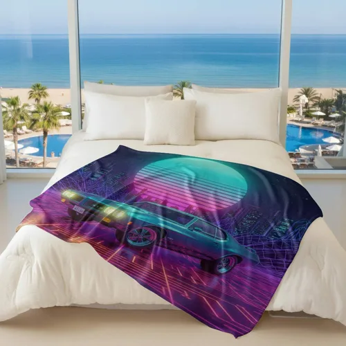 Miniatura 5 de Cyber Synthwave GTO Neon Retro Flannel Blanket, Super Soft Cozy Bed Throw, Versatile Throw Blanket for Bedroom & Sofa Decor (04,30 x 40in)
