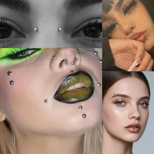 Miniatura 7 de Zolure - Anillos de imitación, anillos falsos para cejas, pernos de labret de labios falsos, bolas de reemplazo, puntas con 100 piezas de pegatinas