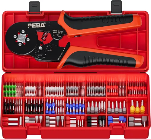 Miniatura 10 de Kit de herramientas de crimpado de ferrules PEBA, 21 tamaños de terminales de ferrules de alambre y ferrules hexagonales para crimpado AWG28-7