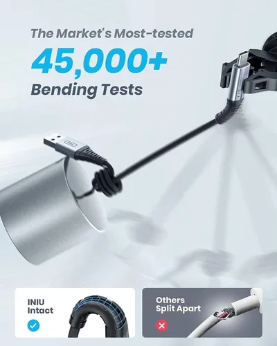 Miniatura 9 de Cable Cargador INIU USB C 6.6 pies, Cable de Carga Rápida USB A a Tipo C 3.1A, Cordón de Datos USB-C Trenzado de Aleación de Zinc para iPhone 15 Pro