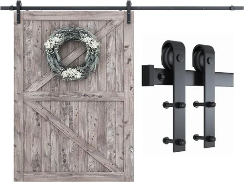 Miniatura 12 de SMARTSTANDARD Kit de herrajes para puerta corrediza de granero heavy duty resistente de 5 pies, suave y silencioso, incluye instalación detallada