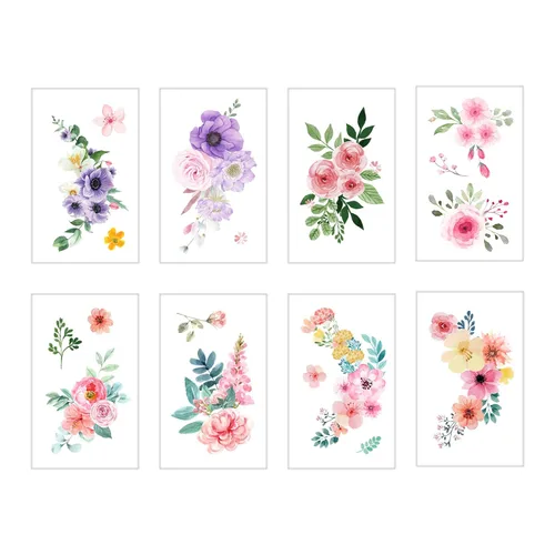 Miniatura 4 de Everjoy Calcomanías de tatuajes temporales de flores, rosas de acuarela, peonía, margarita, arte corporal botánico, tatuajes falsos para mujeres