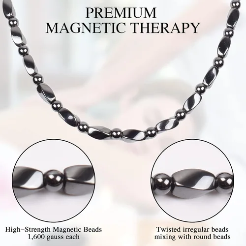 Miniatura 3 de Collar de hematita unisex negro - Collar de hematita magnética natural que alivia la fatiga alrededor del cuello, hombro - 21.6 pulgadas (21.7 in)