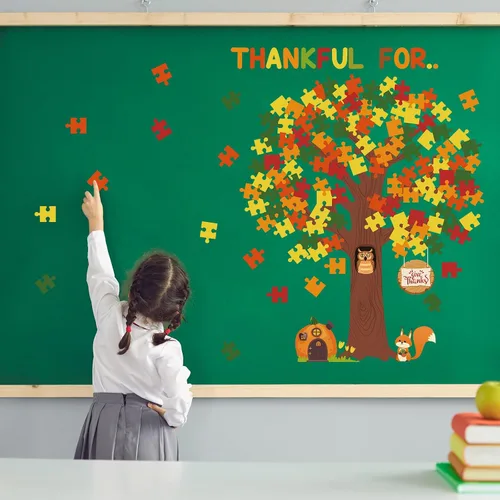 Miniatura 4 de Pajean Decoraciones de Tablero de Anuncios de Aula de Acción de Gracias Tablero de Anuncios Árbol Conjunto de Árbol de Otoño Decoraciones de Aula