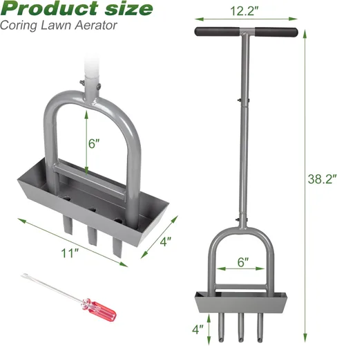 Miniatura 2 de Walensee Herramienta de extracción de césped con bandeja de almacenamiento de núcleo de suelo, aireador manual de 38.2 pulgadas con 3 púas