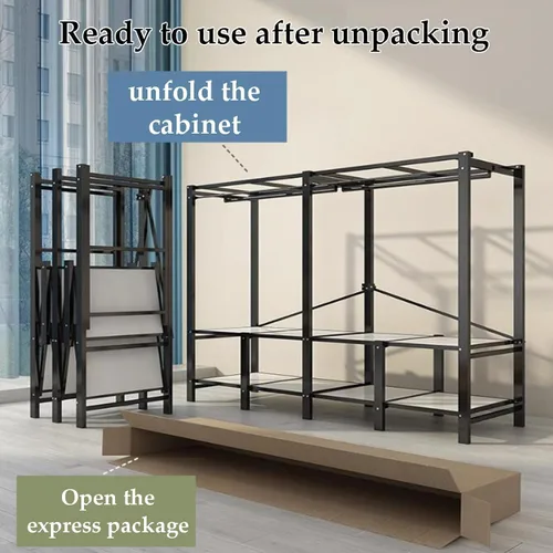 Miniatura 4 de large closets Portable Wardrobe Closet All Steel Frame Closet Standing Clothes Closet No Assembly with Cloth Cover Open Wardrobe Closet Space-saving