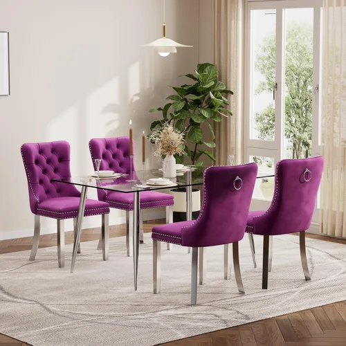 Miniatura 86 de Baysitone Juego de mesa de comedor de vidrio de 51 pulgadas para 4, juego de 5 piezas moderno de comedor, mesa de cocina rectangular de vidrio con 4