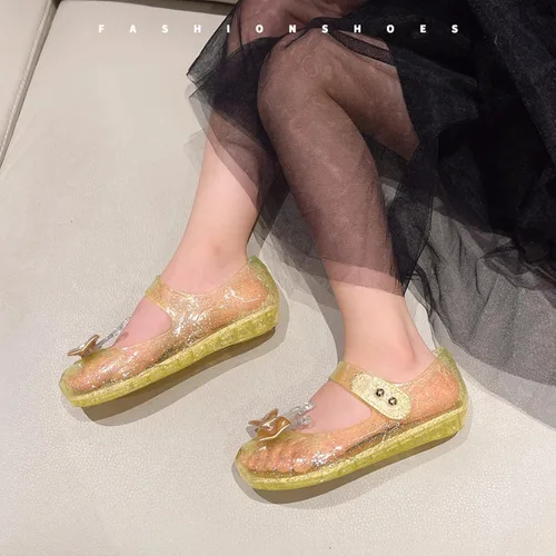 Miniatura 3 de Zapatos de gelatina para niñas, sandalias planas de vestir de princesa para niños, cosplay, gelatinas transparentes con purpurina Mary Janes