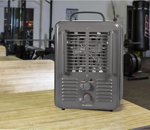 Miniatura 5 de Comfort Zone Calentador eléctrico portátil utilitario estilo Milkhouse de 1,500 vatios con termostato ajustable, protección contra Gris