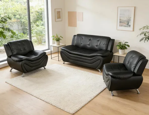 Miniatura 73 de Sofás Seccionales de Cuero, Conjuntos de Muebles de Sala de Estar, 3 Piezas Conjunto de Sofá Moderno para Sala de Blanco crema