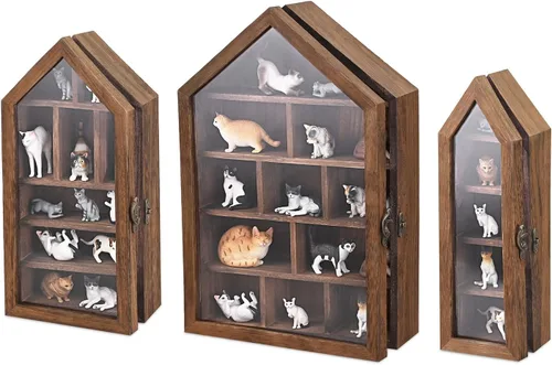 Miniatura 8 de Ikee Design Juego de 3 piezas montadas en la pared en forma de casa de madera con forma de cubículo de sombra con puerta, vitrina de almacenamiento