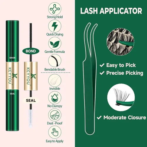 Miniatura 4 de Kit de extensión de pestañas DIY KEYYOU 280 piezas, pestañas individuales, rizadas D, kit de extensión de pestañas 30D+40D, 9-16 Mix, racimos
