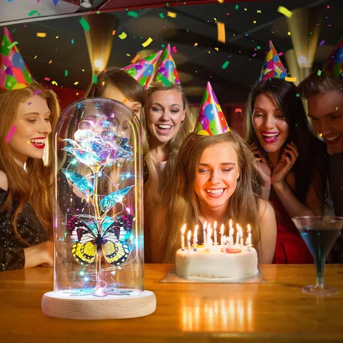 Miniatura 5 de Beferr Regalos de cumpleaños para mujeres, rosa de cristal de galaxia, flores preservadas para siempre, rosa iluminada en cúpula de cristal, regalos