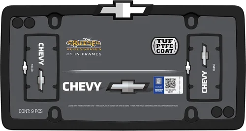 Miniatura 2 de Cruiser Accessories Marco de matrícula Chevrolet, negro mate/cromo (con tapas de sujetadores)