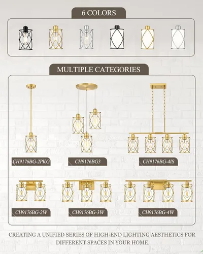 Miniatura 7 de Luces Colgantes de Oro Cepillado para Isla de Cocina Paquete de 3, Iluminación Colgante de Cristal para Cocina sobre Isla con Varilla, Moderna Mini
