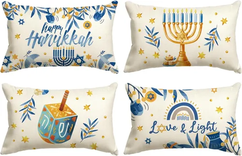 Miniatura 8 de AVOIN colorlife - Juego de 4 fundas de cojín con diseño de Menorah y Dreidel de Hanukkah, de 16 x 16 pulgadas, fundas de cojín festivas de amor