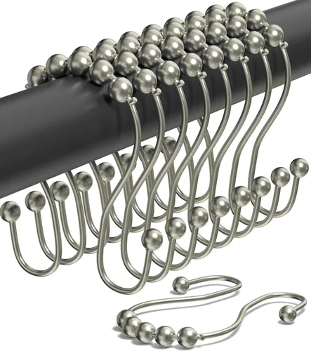 Miniatura 24 de Ganchos para cortina de ducha a prueba de óxido (juego de 12) – Anillos de cortina de ducha de acero inoxidable – Bolas antideslizantes para un