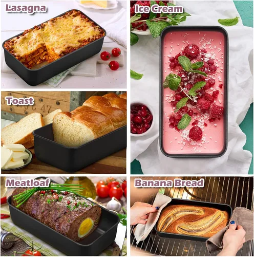 Miniatura 7 de P&P CHEF Juego de moldes para pan, moldes para pan de 9 x 5 pulgadas, moldes de acero inoxidable para pan y pastel de lasaña, saludable y no tóxico