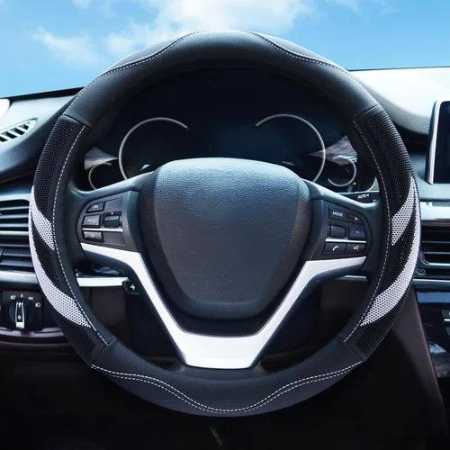 Miniatura 2 de Alusbell - Funda para volante de cuero de microfibra transpirable, protector de volante de coche, universal de 15 pulgadas para mujeres y hombres