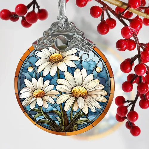 Miniatura 4 de Jocidea Adorno de Navidad de margaritas – Decoración colgante de árbol, atrapasoles – Regalo para amantes de las margaritas (blanco)