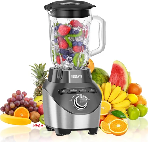 JUSANTE Licuadora profesional con tarro de vidrio de 1200 vatios y 64 onzas, licuadora de encimera de cocina para batidos y batidos con licuadora de