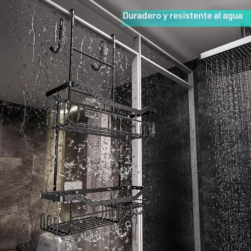 Miniatura 2 de HapiRm - Organizador de ducha colgante sobre la puerta con jabonera, organizador de ducha adhesivo sin necesidad de taladrar con 11 ganchos