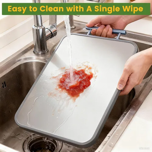 Miniatura 6 de Tablas de cortar de titanio para cocina, tabla de cortar 2 en 1 no tóxica de doble cara, titanio puro de grado alimenticio y paja de trigo PP, fácil