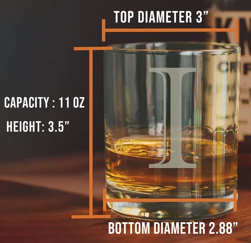 Miniatura 4 de Vaso de Whiskey Rocks con Monograma Grabado de 11 onzas (Letra I), Regalos de Bourbon Personalizados A-Z para Hombres, Día del Padre, Vaso de Claro