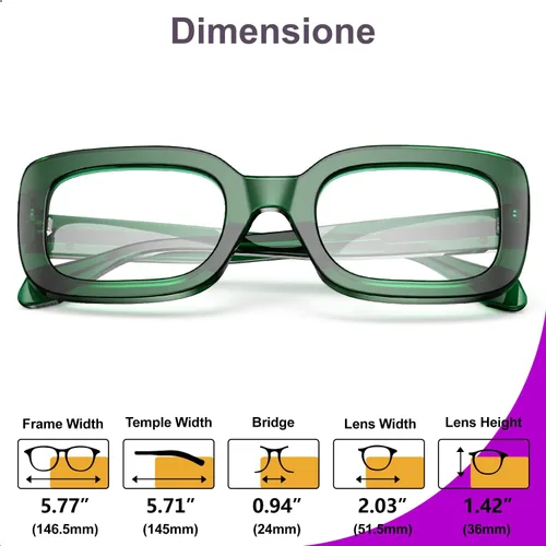 Miniatura 6 de VISOONE Gafas rectangulares con bloqueo de luz azul, marco cuadrado grueso, gafas de computadora vintage para mujeres y hombres, armonía