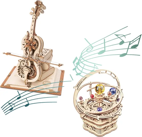 ROKR Rompecabezas de madera 3D para adultos, paquete de caja de música, violonchelo y orrey, regalo único para niños y niñas