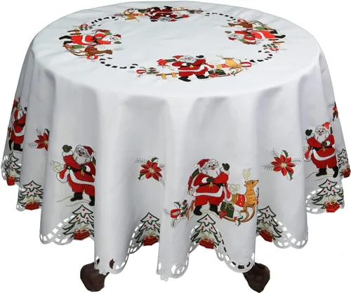 Miniatura 4 de Creative Linens Juego de 4 manteles individuales bordados de Navidad con Papá Noel, reno, flor de pascua, 11 x 17 pulgadas, color blanco