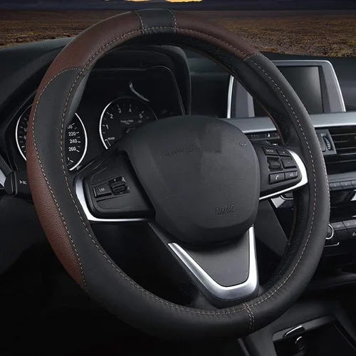 Miniatura 10 de Funda de cuero para volante, duradera, transpirable, antideslizante, cómoda, universal de 15 pulgadas/38 cm para automóvil, camioneta, SUV, Jeep