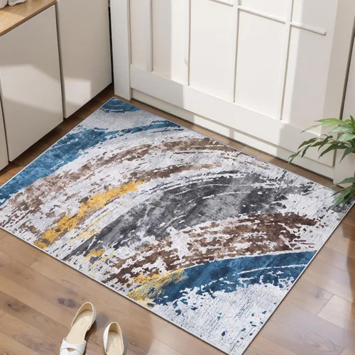 Miniatura 66 de Ciicool Alfombra de pasillo lavable de 2 x 6, alfombra moderna abstracta para pasillo, antideslizante, delgada, ligera, con estampado gris marino