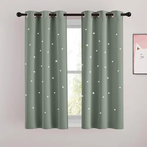Miniatura 23 de NICETOWN Cortinas infantiles perforadas, cortinas marroquíes con estrellas azules para dormitorio de niñas, gruesas y suaves, para oscurecer la Azul