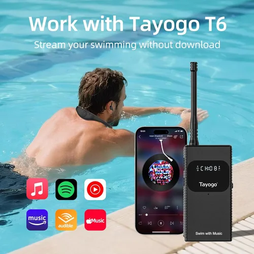 Miniatura 6 de Tayogo Combo de música de natación T6+W18 – Reproductor MP3 de natación impermeable + transmisor Bluetooth No es necesario descargar música