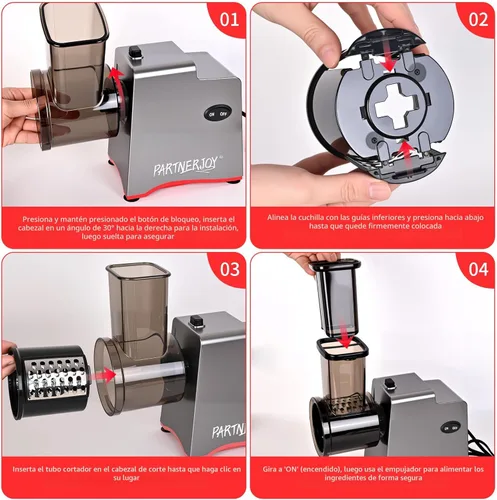 Miniatura 6 de Rallador Eléctrico de Queso, Rallador de Queso Eléctrico 7 en 1 para Queso en Bloque, Rebanadora Eléctrica de 250W, Rallador Eléctrico Automático