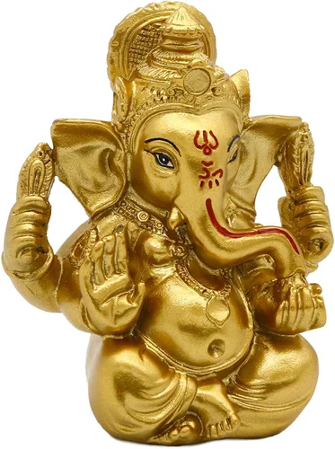 Miniatura 7 de alikiki Estatua de Dios indio Señor Ganesh – Dios hindú Golden Ganesha Figuras de ídolo para decoración de tablero de automóvil, regalo hindú indio