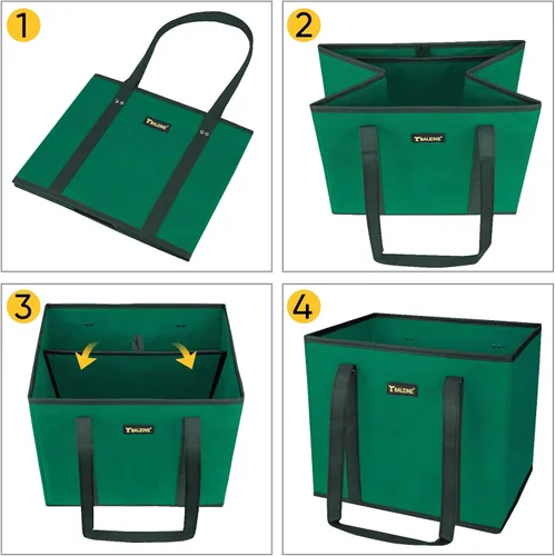 Miniatura 7 de BALEINE Paquete de 3 bolsas reutilizables para comestibles, bolsas de compras plegables para comestibles con parte inferior reforzada y asas (verde)