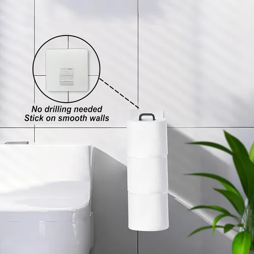 Miniatura 3 de Soporte de papel higiénico negro con almacenamiento extra de 3 rollos de papel higiénico, soporte de pared para colocar sobre el tanque, soporte 1
