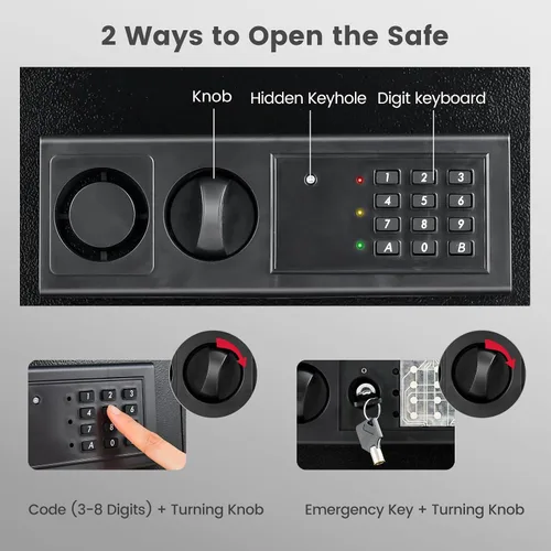 Miniatura 5 de S AFSTAR Caja fuerte de pared, caja de seguridad digital electrónica con teclado y 2 llaves de emergencia, estante extraíble y luces LED, caja