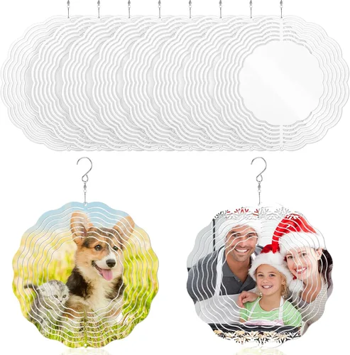 Weysat Paquete de 6 hilanderos de viento de sublimación en blanco 3D de aluminio para colgar, adornos de manualidades para interiores y exteriores,