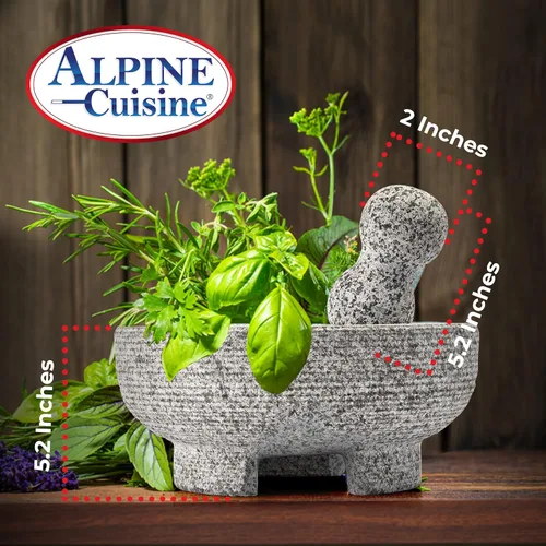Miniatura 7 de Alpine Cuisine Juego de molcajete de mortero y mortero de granito de 8 pulgadas, granito sin pulir, tazón de molinillo de especias para salsa