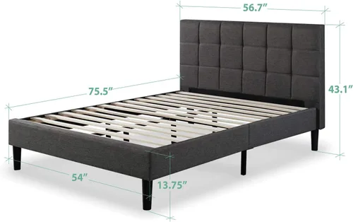 Miniatura 3 de Plataforma para cama con tapizado cuadrado tejido Zinus, Madera, gris